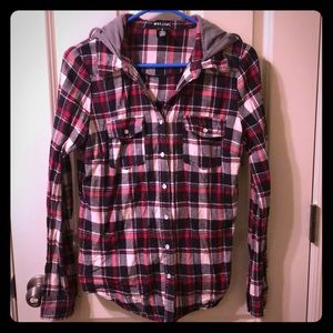 Red & Navy Plaid Shirt with Hood